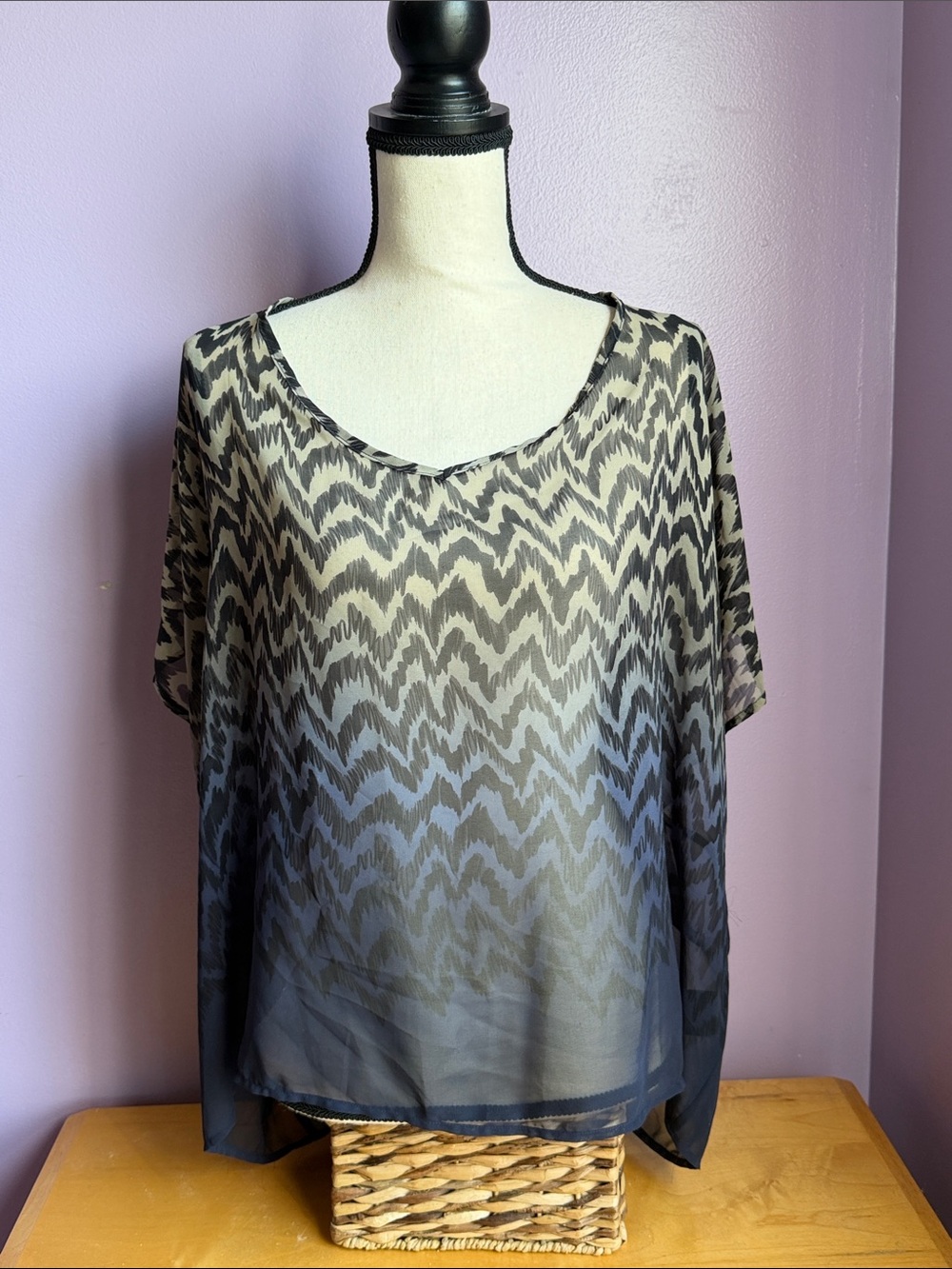 Patterson J. Kincaid Sheer Black Ombre Zigzag Tunic